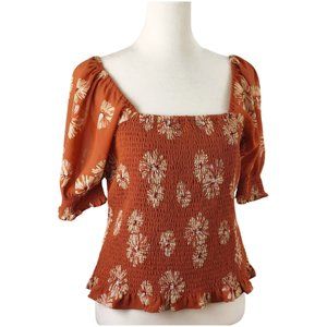 Madewell Rust Floral Smocked Crop Top